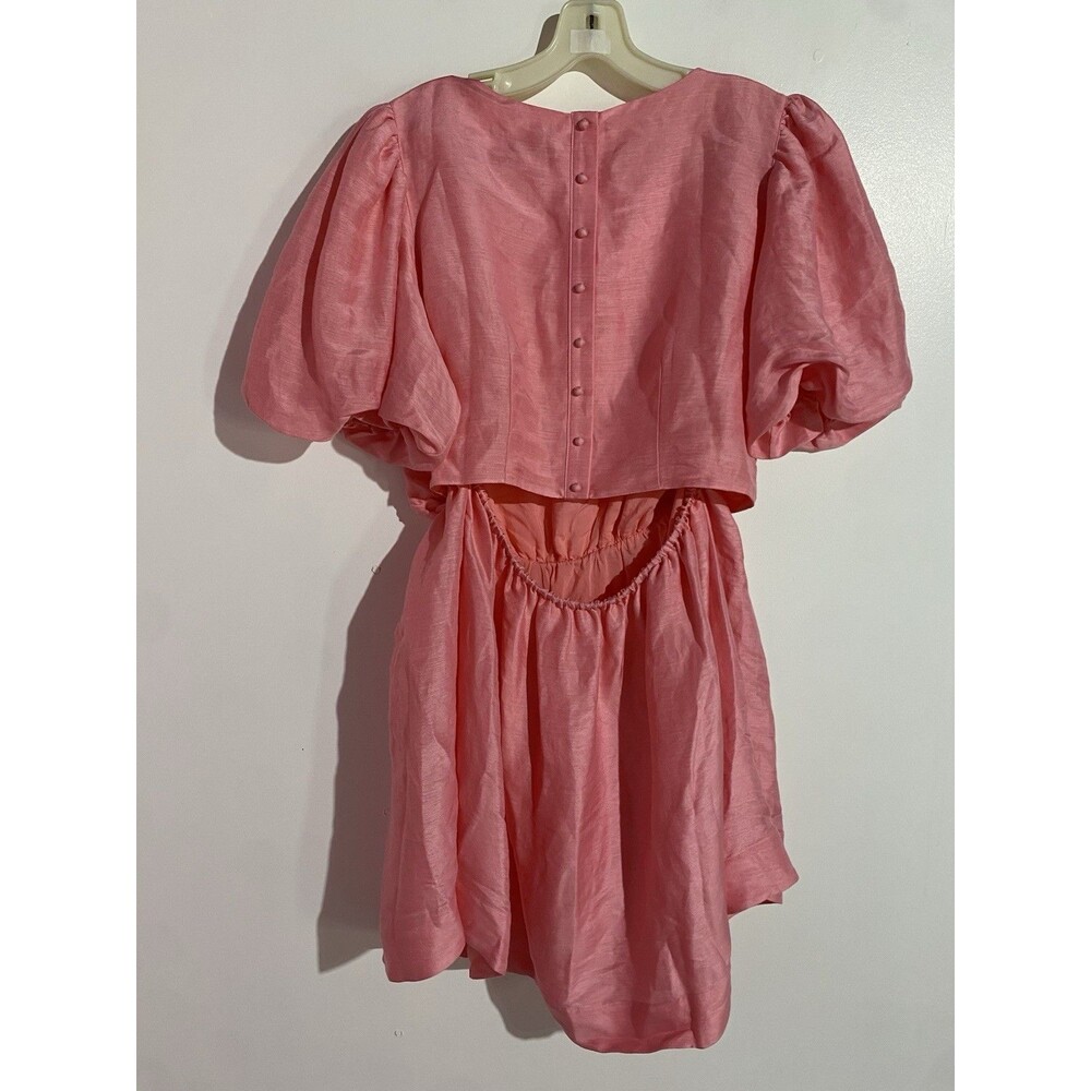 Vineyard Vines Dress 14 Cayman Pink Puff Sleeves Back Cutout Feminine Linen Silk - Picture 11 of 15
